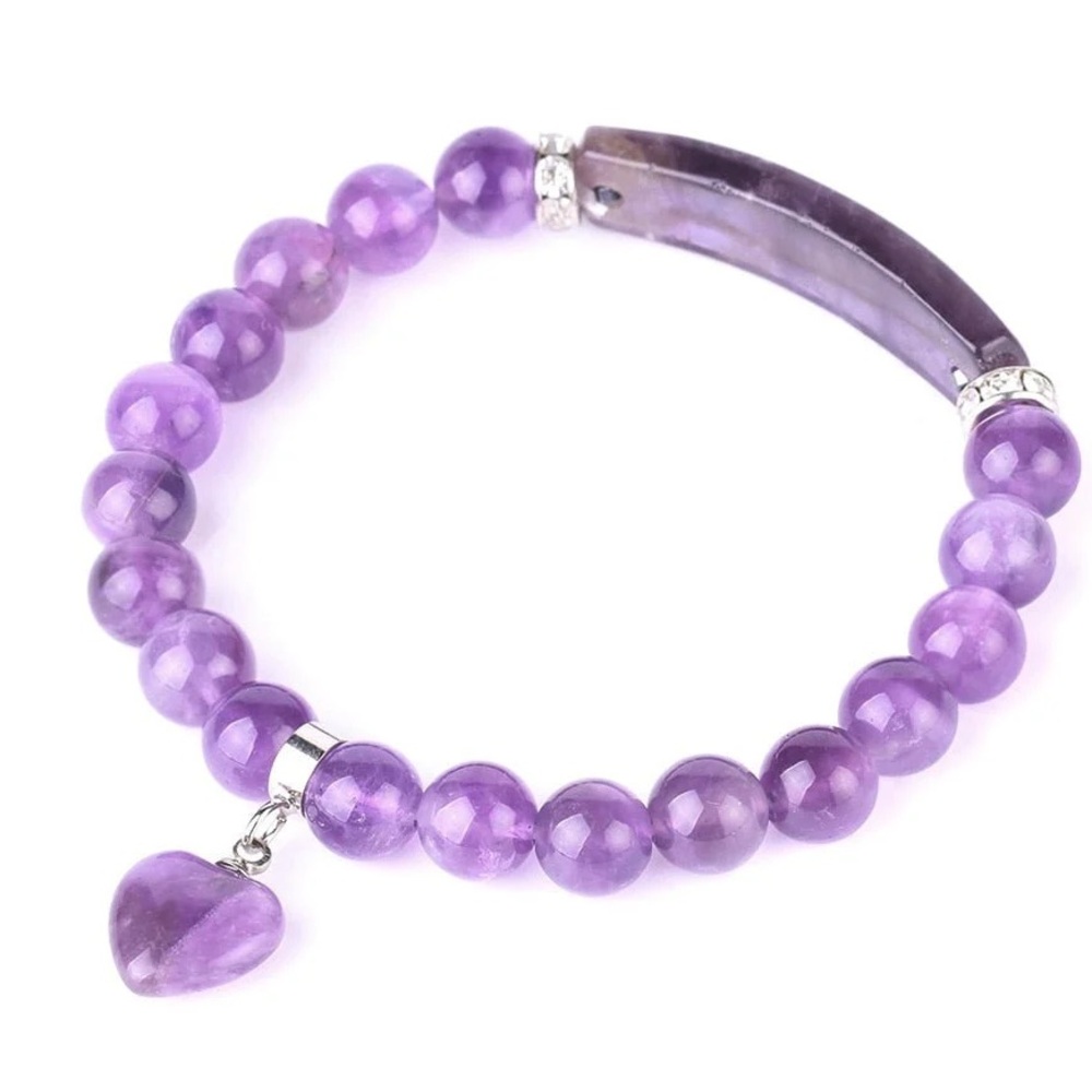 🆕New Intuitive Heart Amethyst Beaded Bracelet with Heart Charm - Picture 7 of 7